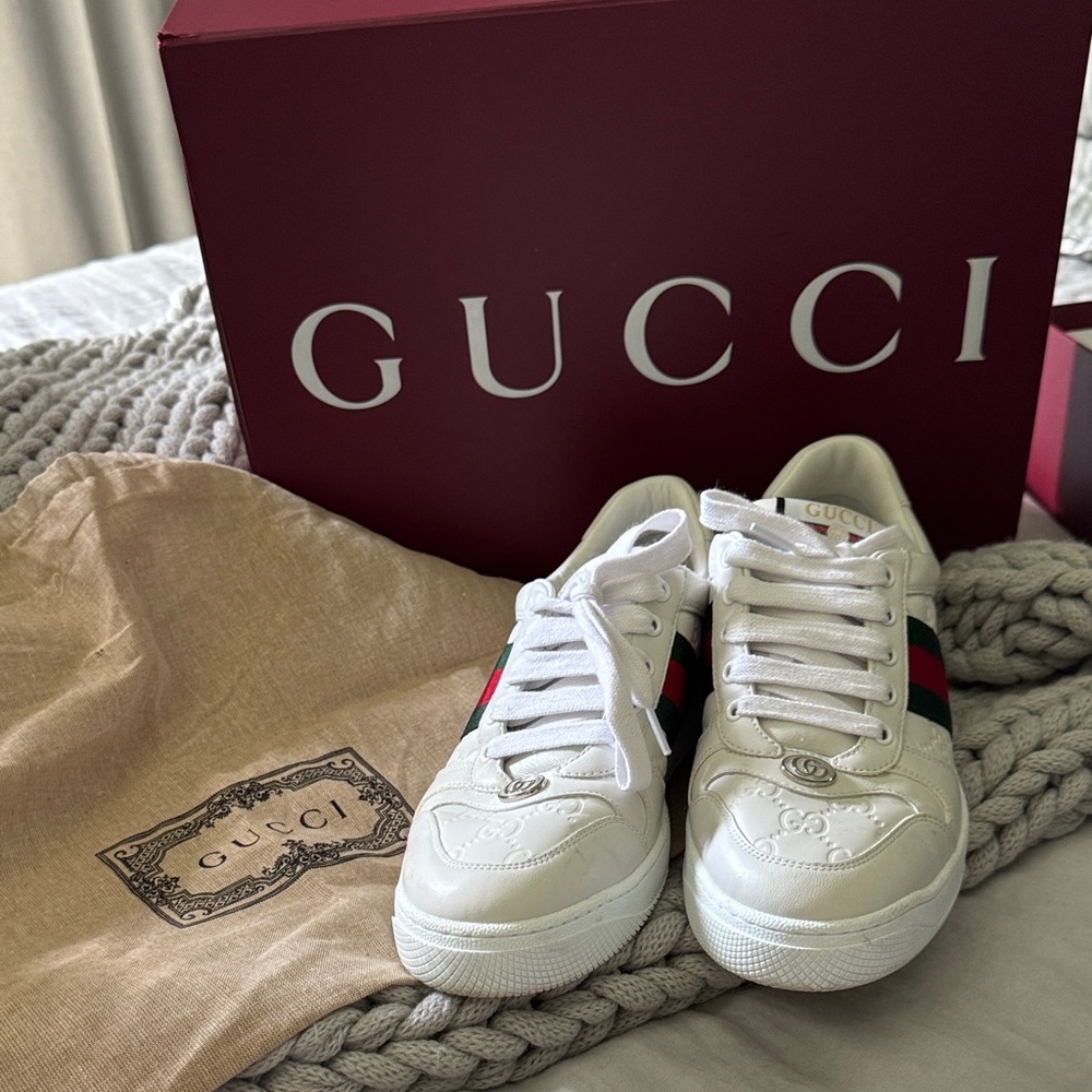 Gucci White Sneakers with Red and Green Accents